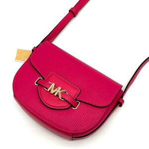 Michael Kors Small Reed Leather Saddle Crossbody Bag Electric Pink